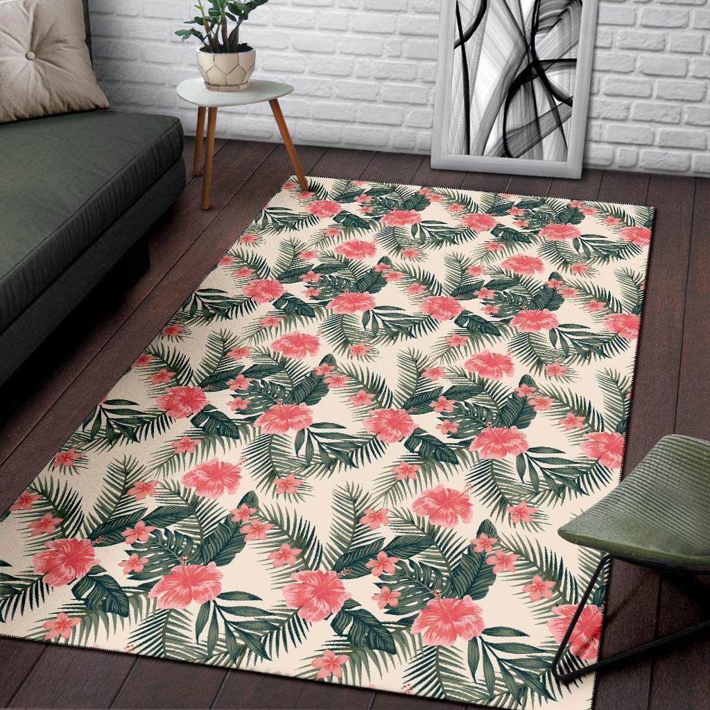 Hibiscus Plumeria Tropical Red Rug - Polynesian Pride
