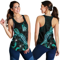 New Caledonia Polynesian Women Tank Top - Turtle With Blooming Hibiscus Turquoise - Polynesian Pride
