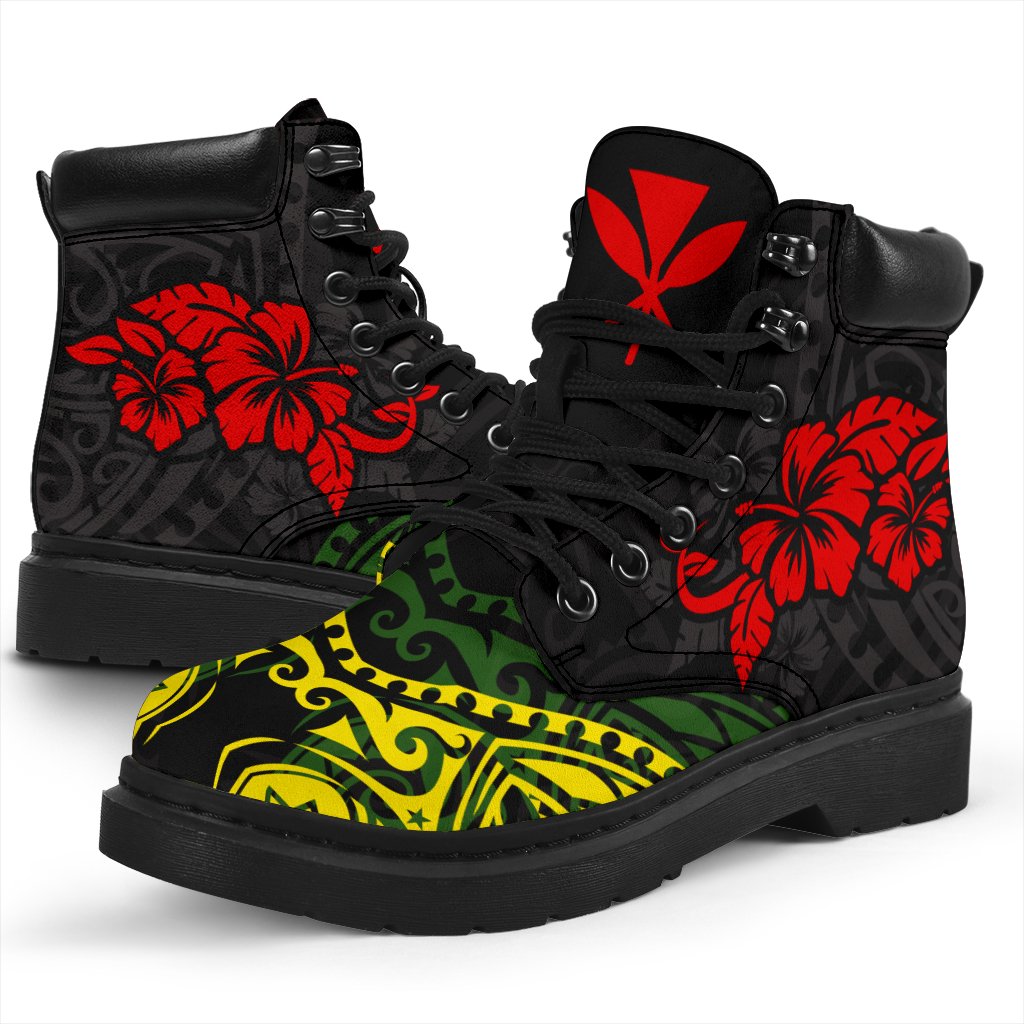 Hawaii All - Season Boots - Polynesian Patterns With Hibiscus Flowers YELLOW - Polynesian Pride