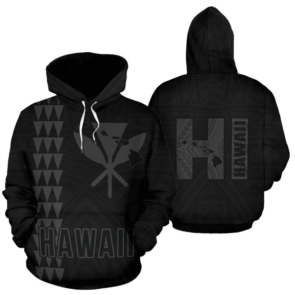 Polynesian Kakau Kanaka Map of Hawaii Hoodie Gray Unisex Gray - Polynesian Pride