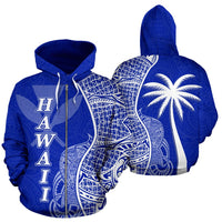 Polynesian Hawaii Zip up Hoodie Coconut Tree Blue Unisex Blue - Polynesian Pride