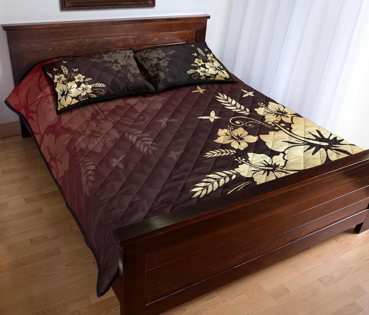 Hawaii Quilt Bed Set - Golden Hibiscus Quilt Bed Set - Polynesian Pride