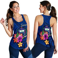 Samoa Polynesian Women's Racerback Tank - Floral With Seal Blue - Polynesian Pride