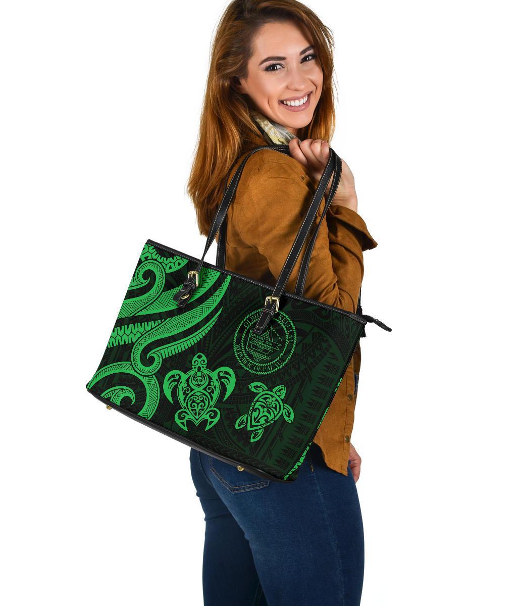 Palau Large Leather Tote - Green Tentacle Turtle - Polynesian Pride
