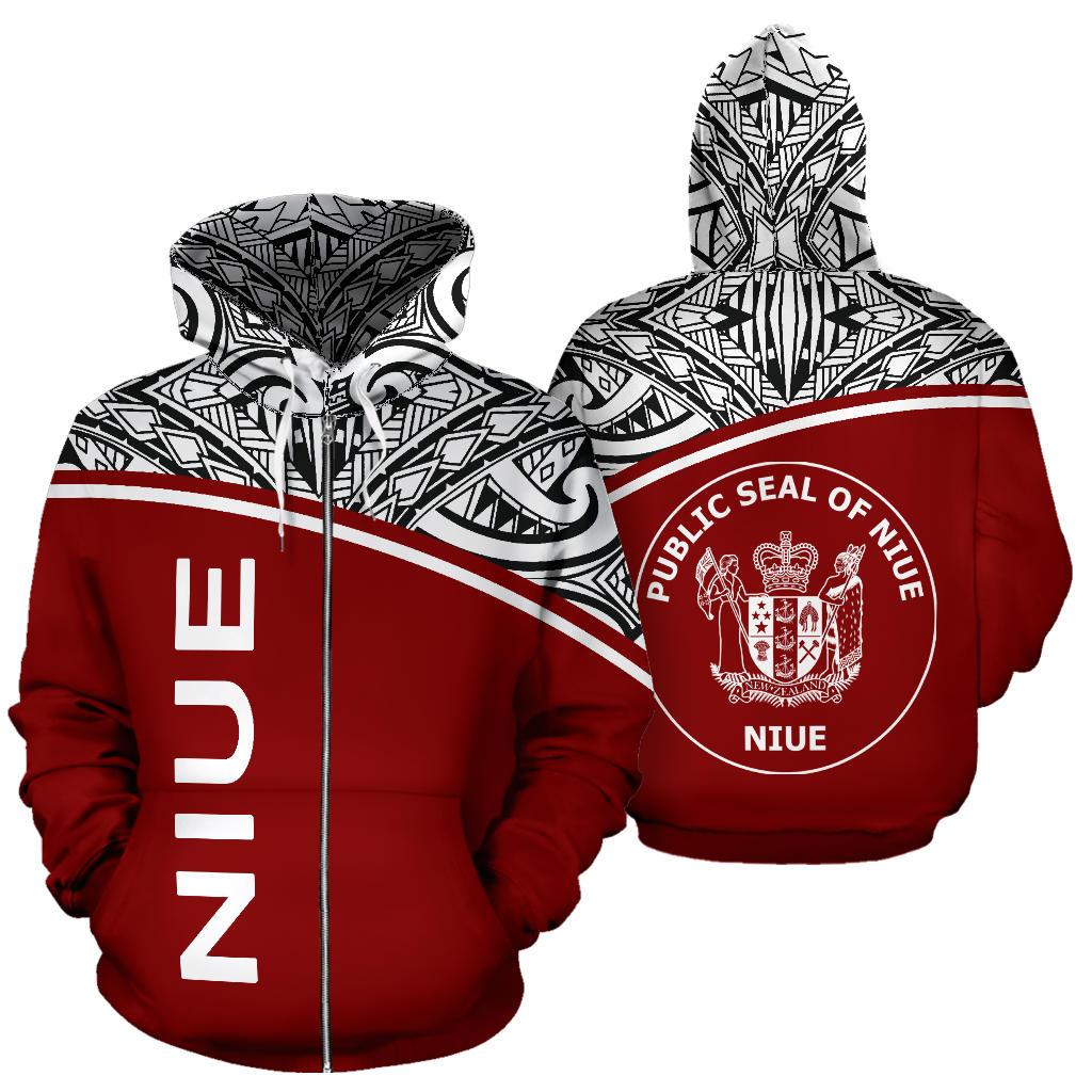 Niue Polynesian Zip up Hoodie Curve Red Unisex Red - Polynesian Pride