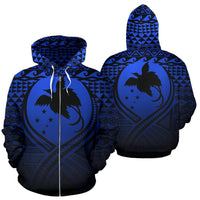 Papua New Guinea All Over Zip up Hoodie Lift up Blue Unisex Blue - Polynesian Pride