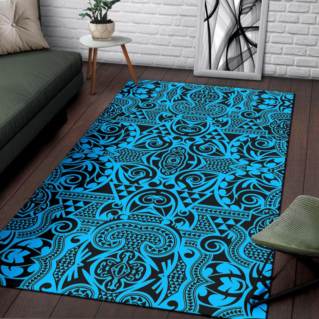 Polynesian Blue And Black Area Rug - Polynesian Pride
