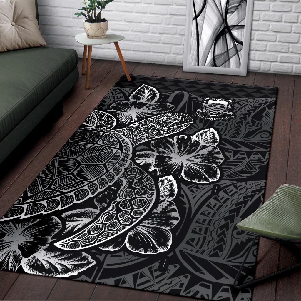 Tuvalu Area Rugs Turtle Hibiscus Black - Polynesian Pride