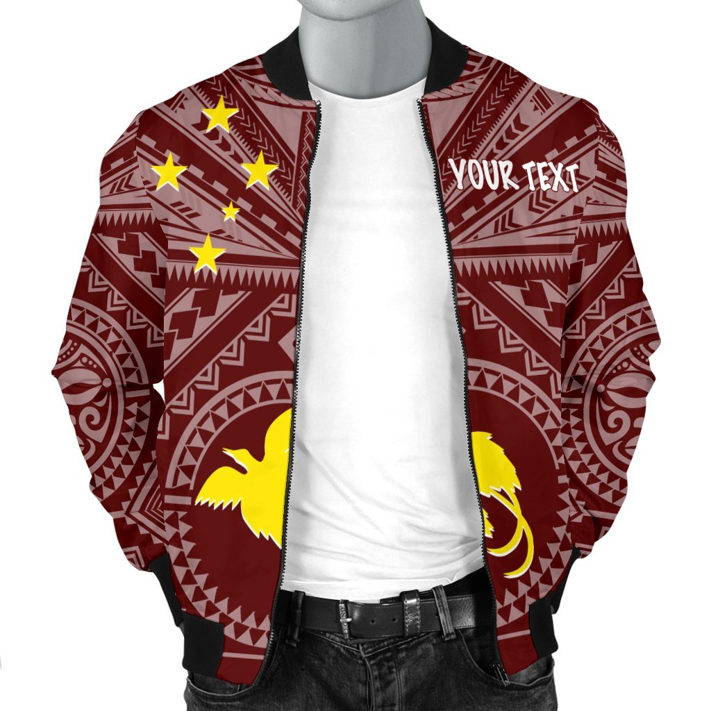 Papua New Guinea Personalised Men's Bomber Jacket - Flag With Polynesian Patterns (Black) - Polynesian Pride