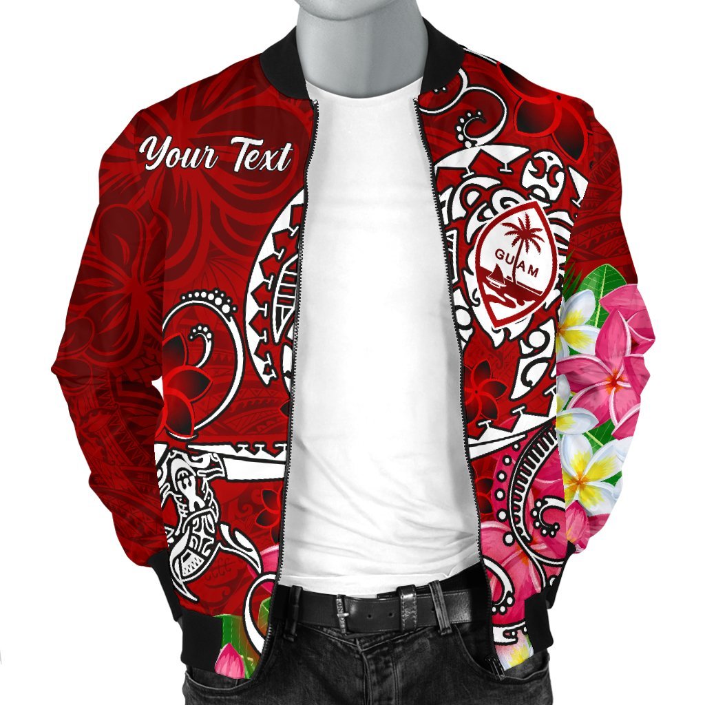 Guam Custom Personalised Men's Bomber Jacket - Turtle Plumeria (Red) - Polynesian Pride