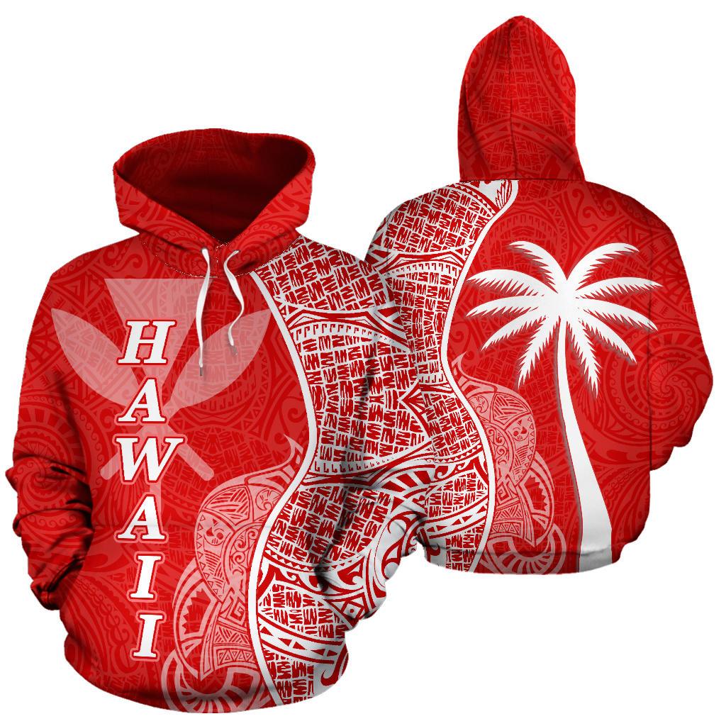 Polynesian Hawaii Hoodie Coconut Tree Red nd White Unisex Red - Polynesian Pride