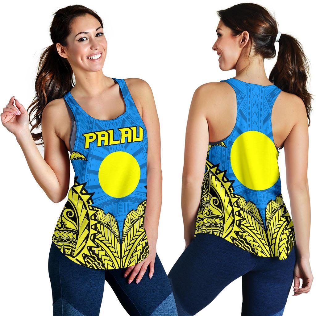 Palau Premium Racerback Tank A7 Blue & Yellow - Polynesian Pride
