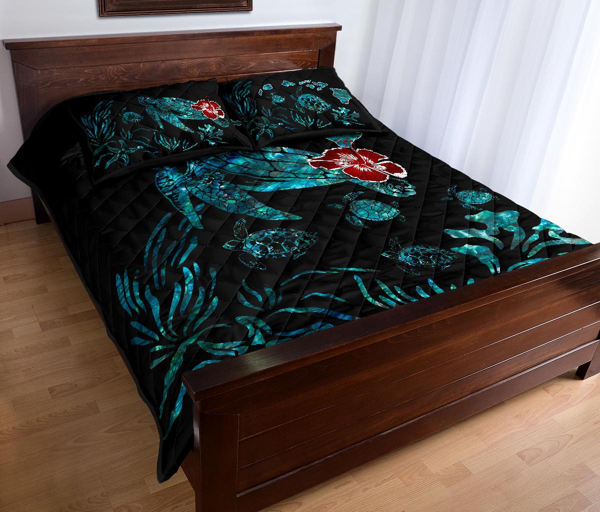 Hawaii Ohana Honu Paua Shell Quilt Bed Set - Polynesian Pride