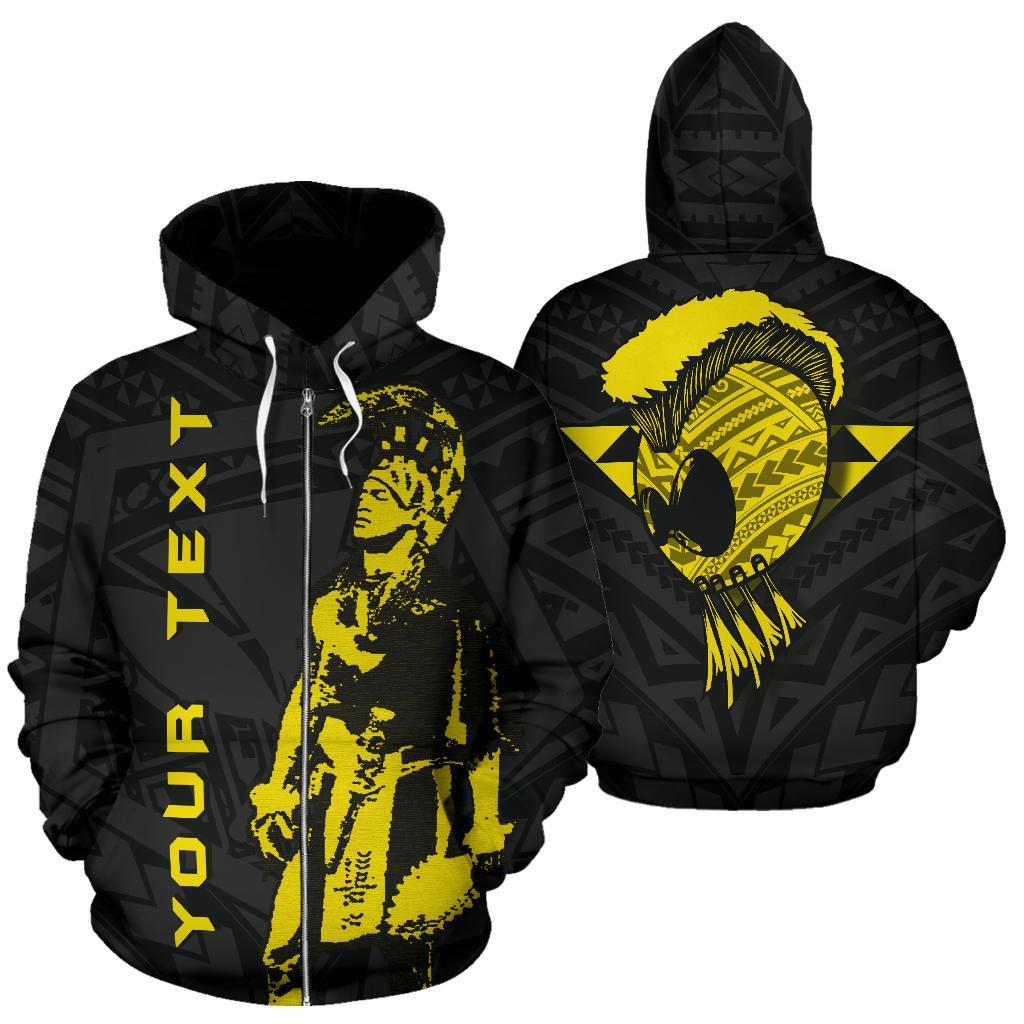 Polynesian Kakau Warrior Helmet Hawaii Custom Zip Hoodie Yellow Unisex Yellow - Polynesian Pride