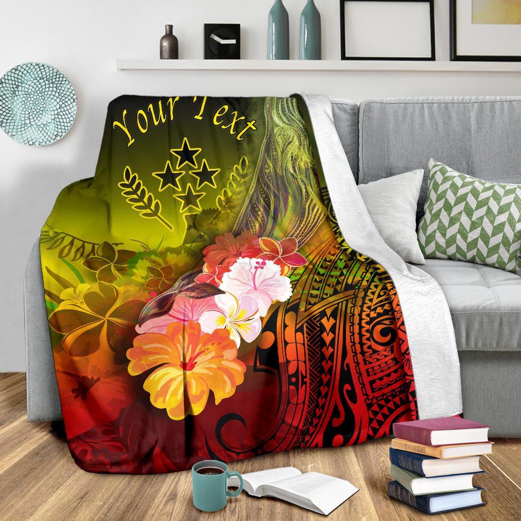 Kosrae Custom Personalised Premium Blanket - Humpback Whale with Tropical Flowers (Yellow) - Polynesian Pride