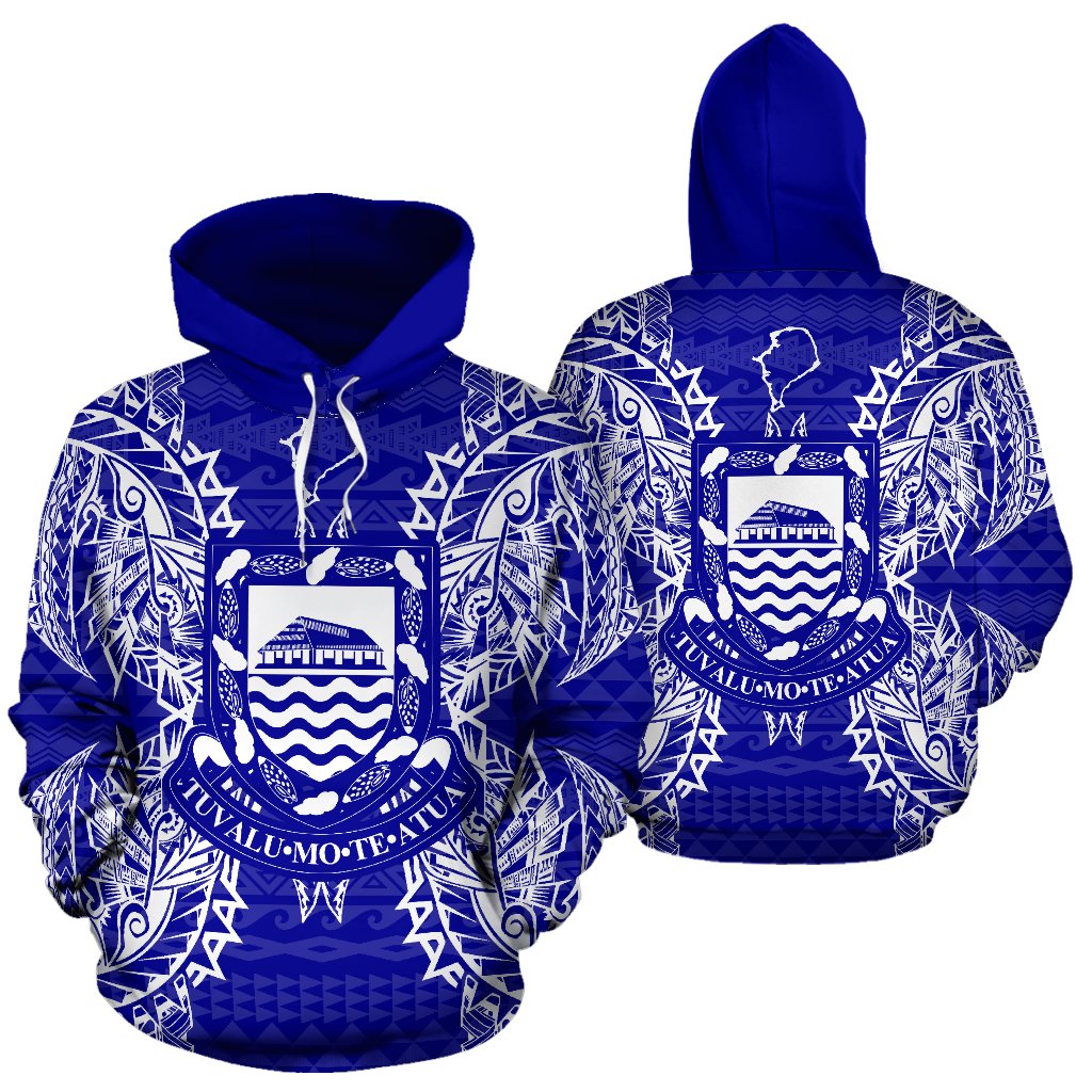 Tuvalu Polynesian ll Over Hoodie Map Blue Unisex Blue - Polynesian Pride