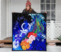 Vanuatu Custom Personalised Premium Quilt - Humpback Whale with Tropical Flowers (Blue) - Polynesian Pride