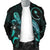 Chuuk Polynesian Men's Bomber Jacket - Turtle With Blooming Hibiscus Turquoise - Polynesian Pride