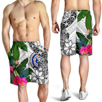 Northern Mariana Islands Men's Short White - Turtle Plumeria Banana Leaf - Polynesian Pride