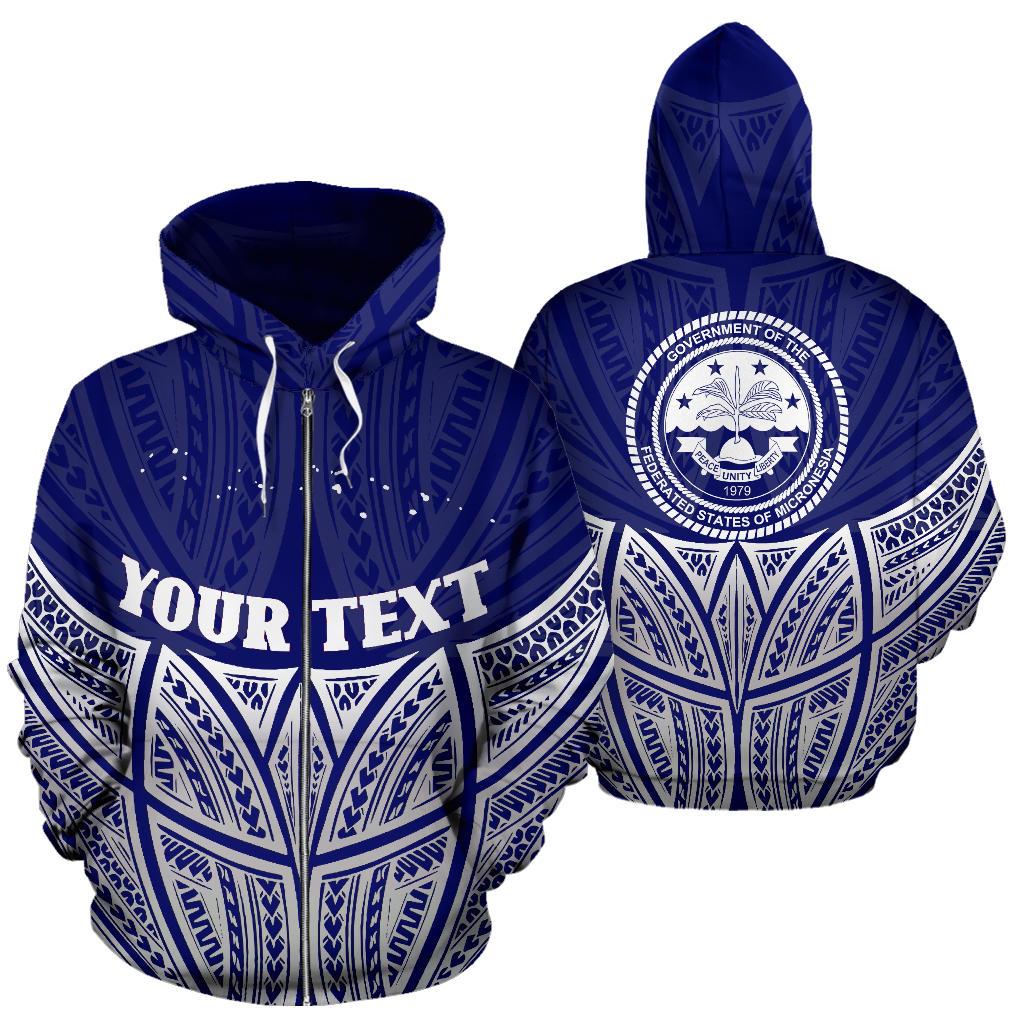 Federated States of Micronesia Polynesian Custom Zip up Hoodie Blue Pride Map and Seal Unisex Blue - Polynesian Pride