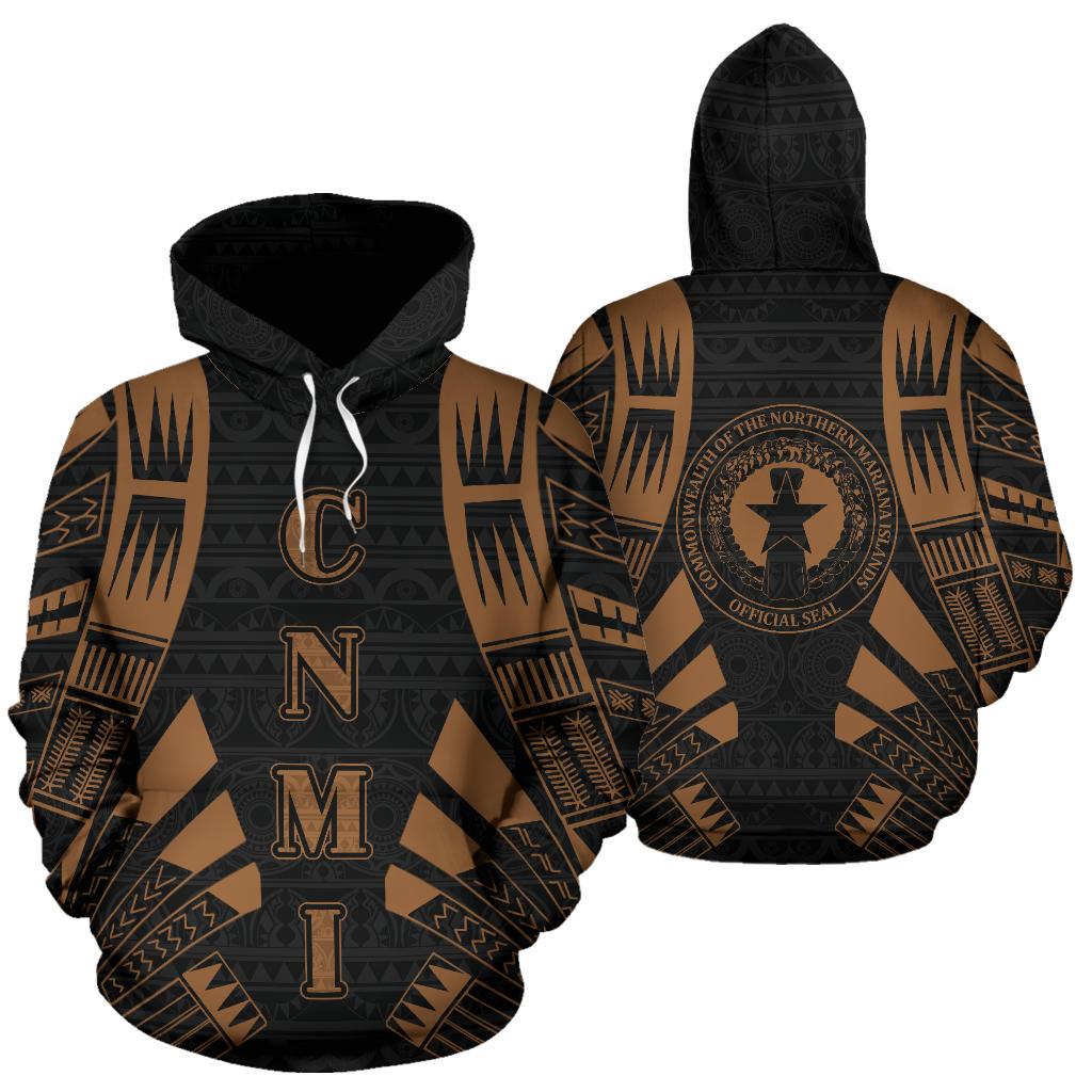 CNMI All Over Hoodie Brown Tattoo Style Unisex Black - Polynesian Pride