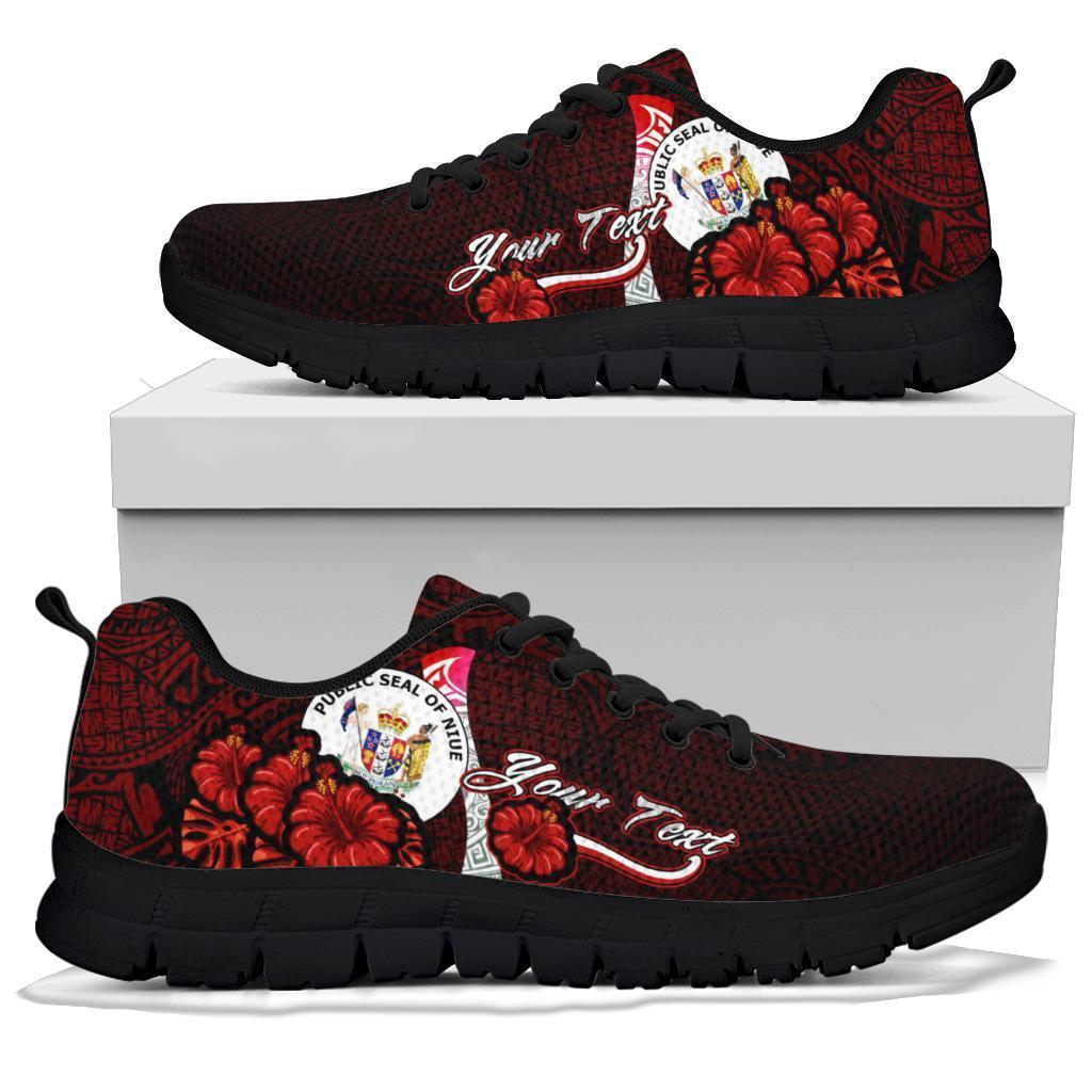 Niue Polynesian Custom Personalised Sneakers - Coat Of Arm With Hibiscus - Polynesian Pride
