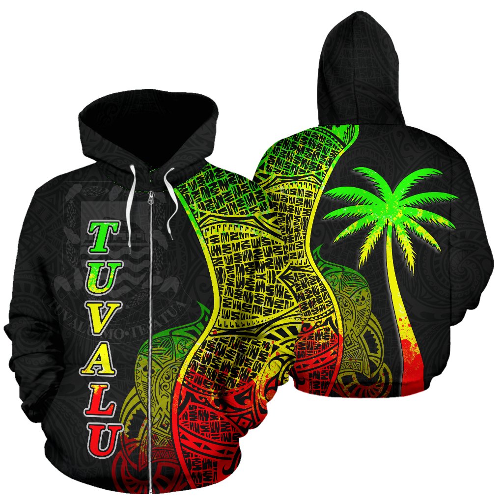 Tuvalu Polynesian Zip up Hoodie Coconut Tree Reggae Unisex Reggae - Polynesian Pride