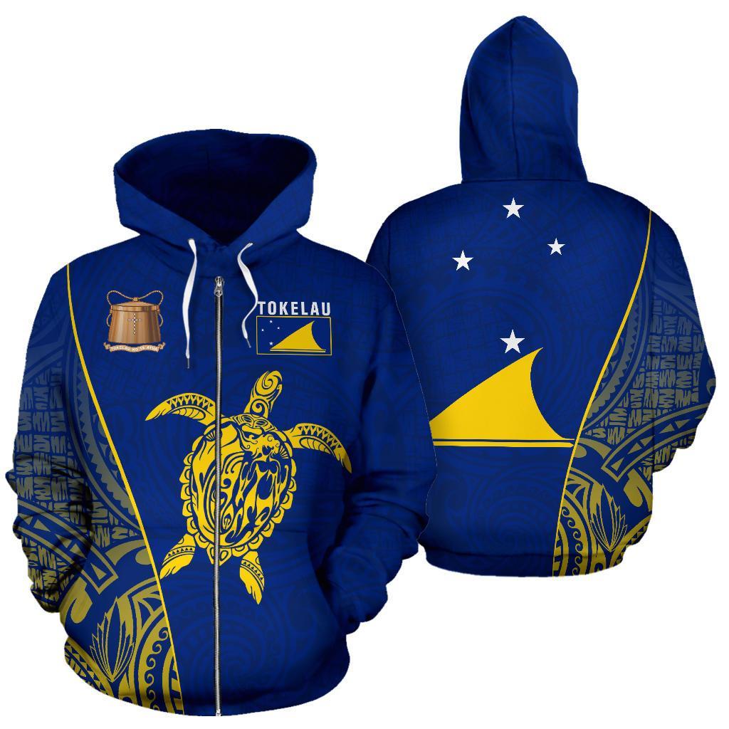 Tokelau Zip up Hoodie Tokelau Flag Coat of Arms Turtle Unisex Blue - Polynesian Pride