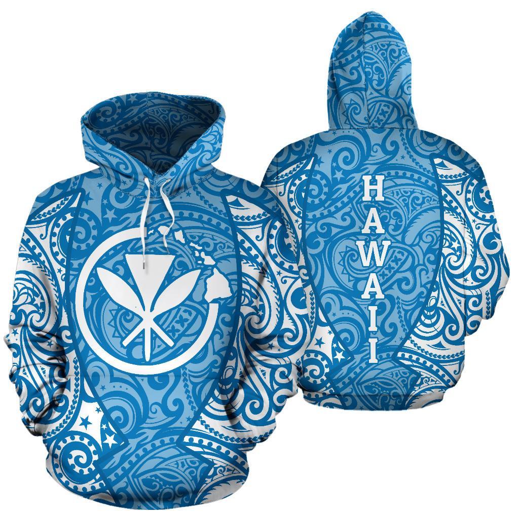 Hawaii Hoodie Kanaka Maoli Polynesian Tattoo Blue Unisex Blue - Polynesian Pride