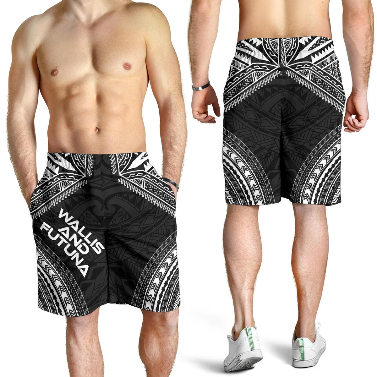 Wallis And Futuna Men's Shorts - Polynesian Chief Black Version - Polynesian Pride
