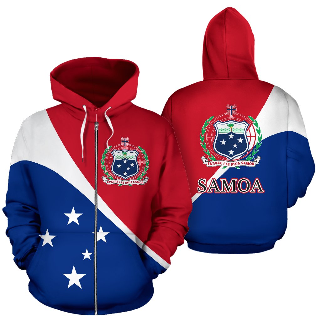 Samoa Flag All Over Zip up Hoodie Split Style Unisex Blue - Polynesian Pride