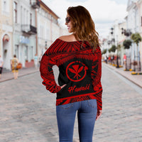 Hawaii Polynesian Women's Off Shoulder Sweater - Hawaii Pride Red Version - Polynesian Pride