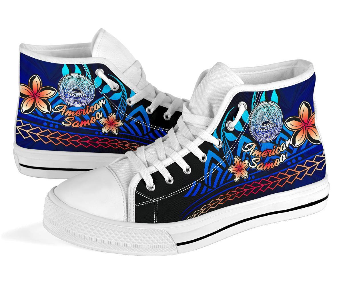 American Samoa High Top Shoes Blue - Vintage Tribal Mountain - Polynesian Pride