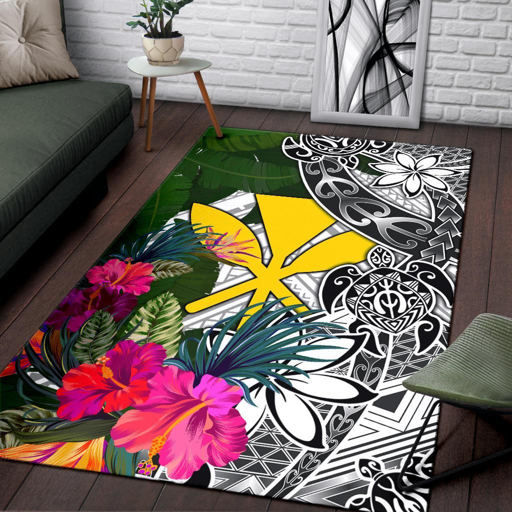 Hawaii Area Rug White - Turtle Plumeria Banana Leaf White - Polynesian Pride