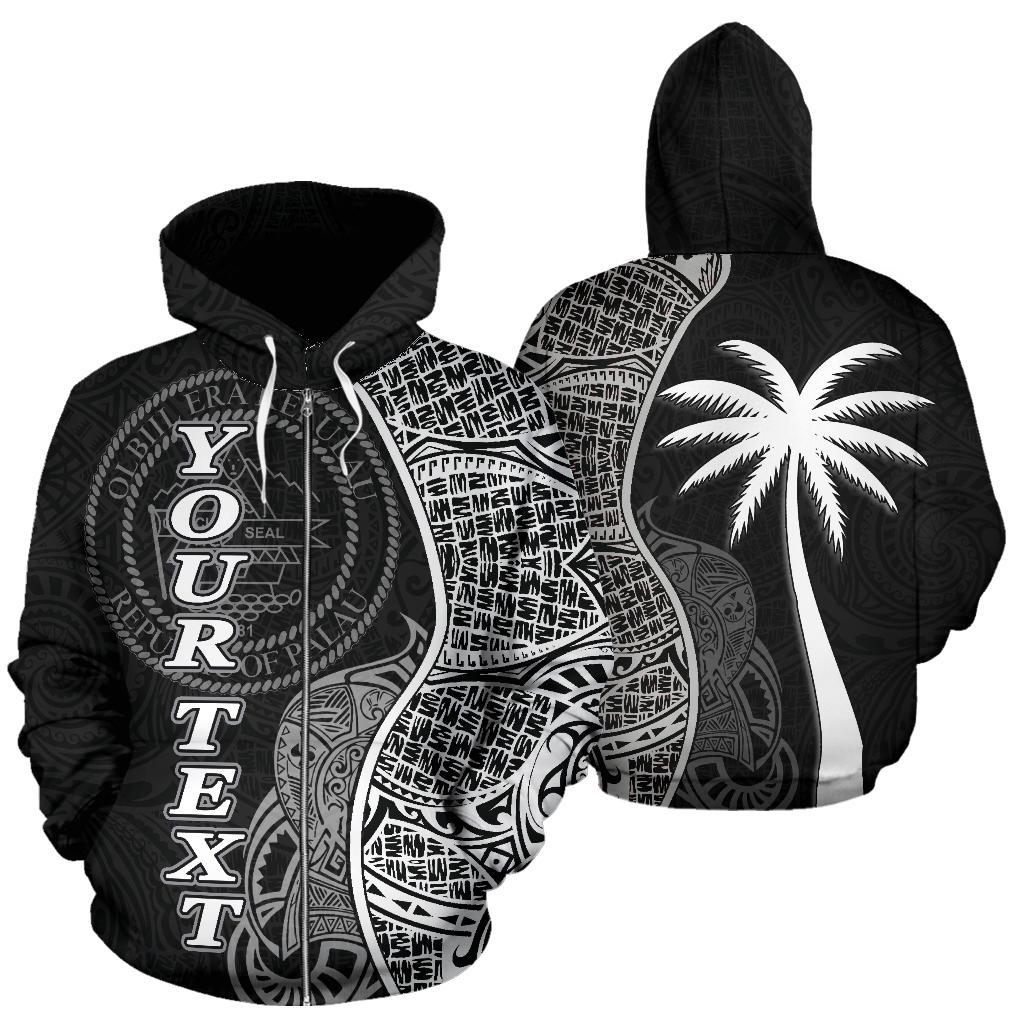 Palau Polynesian Custom Zip up Hoodie Coconut Black Black - Polynesian Pride