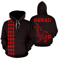 Polynesian Kakau Hammerhead Shark Map of Hawaii Hoodie Red Unisex Red - Polynesian Pride