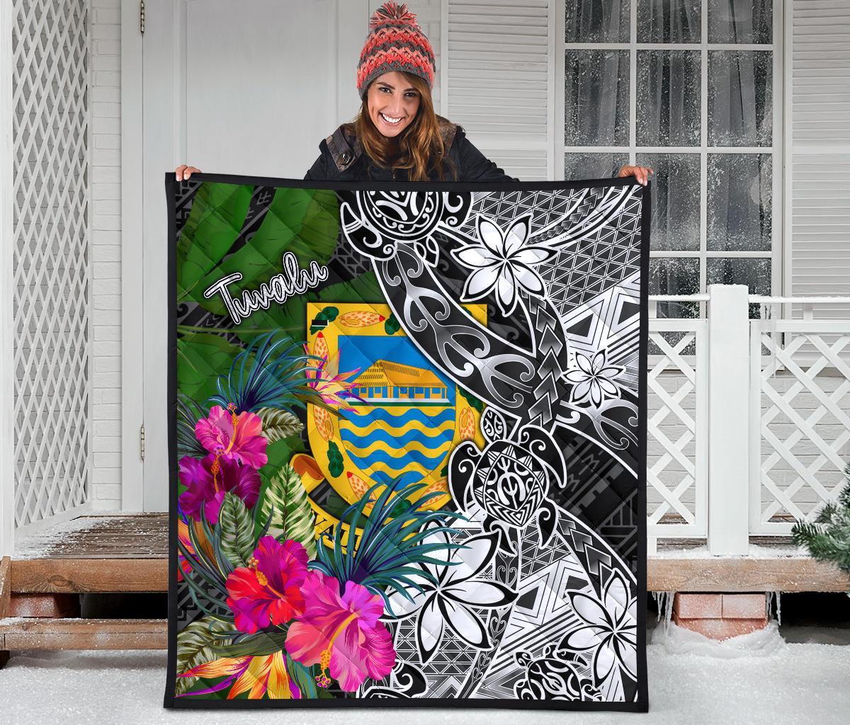 Tuvalu Premium Quilt - Turtle Plumeria Banana Leaf - Polynesian Pride