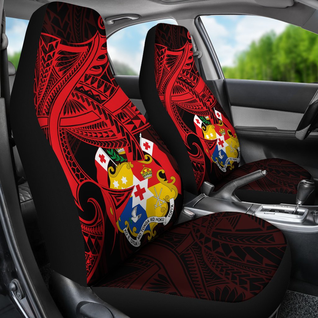 Tonga Car Seat Covers - Seal Tonga With Curve Patterns Universal Fit Black - Polynesian Pride