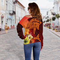 Samoa Custom Personalised Women's Off Shoulder Sweater - Tribal Tuna Fish - Polynesian Pride