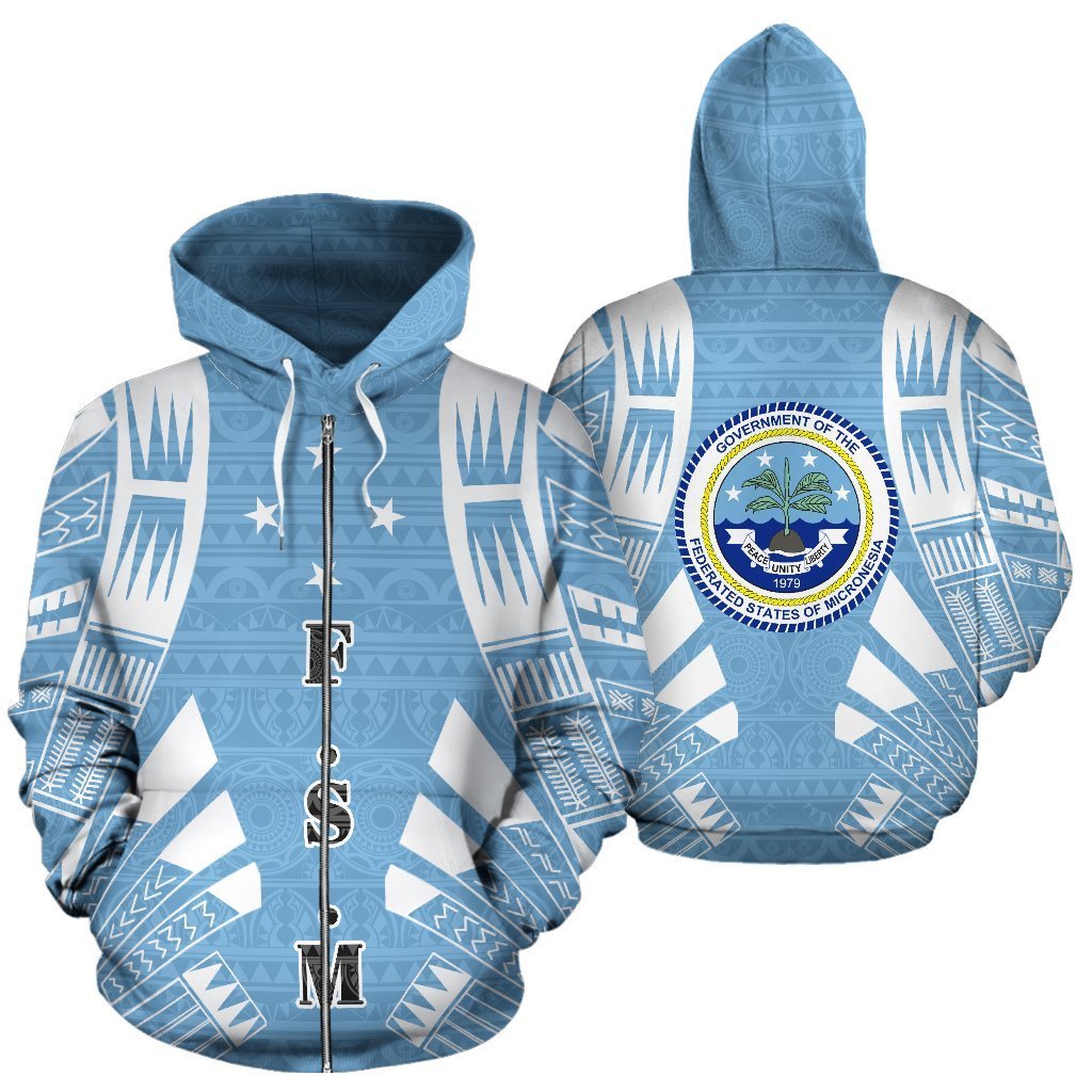 Seal of The Federated States of Micronesia All Over Zip up Hoodie Unisex White - Polynesian Pride