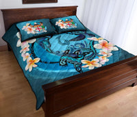 Fiji Polynesian Quilt Bed Set - Blue Plumeria Animal Tattoo - Polynesian Pride