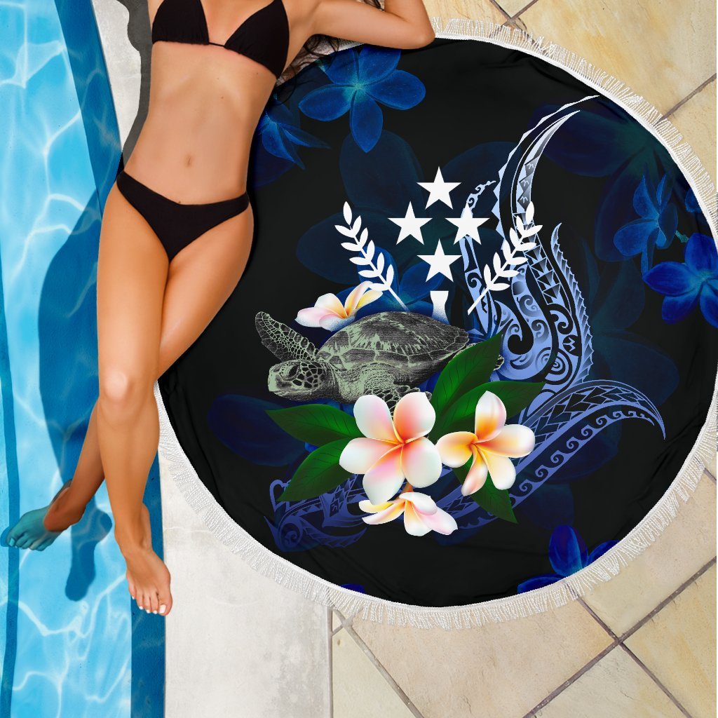 Kosrae Polynesian Beach Blanket - Turtle With Plumeria Flowers - Polynesian Pride