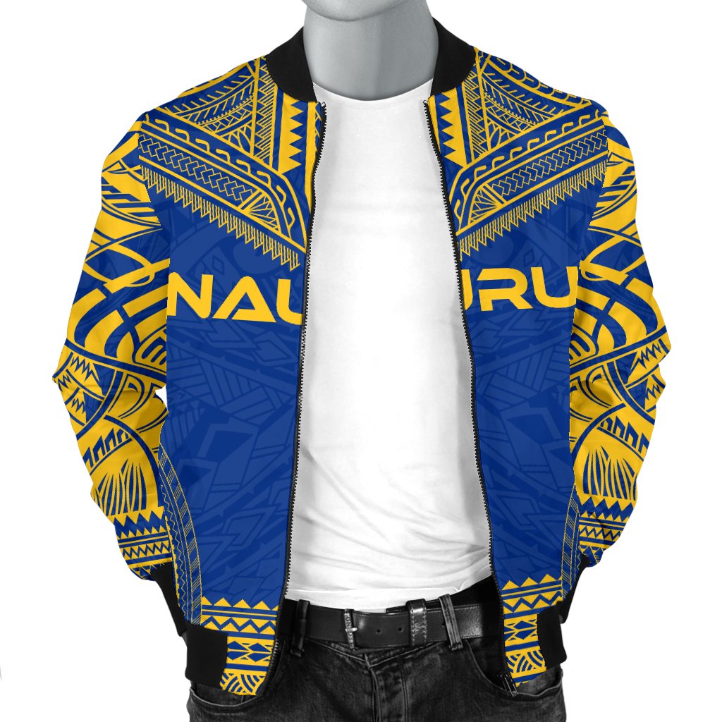 Nauru Flag Polynesian Chief Men's Bomber Jacket - Polynesian Pride