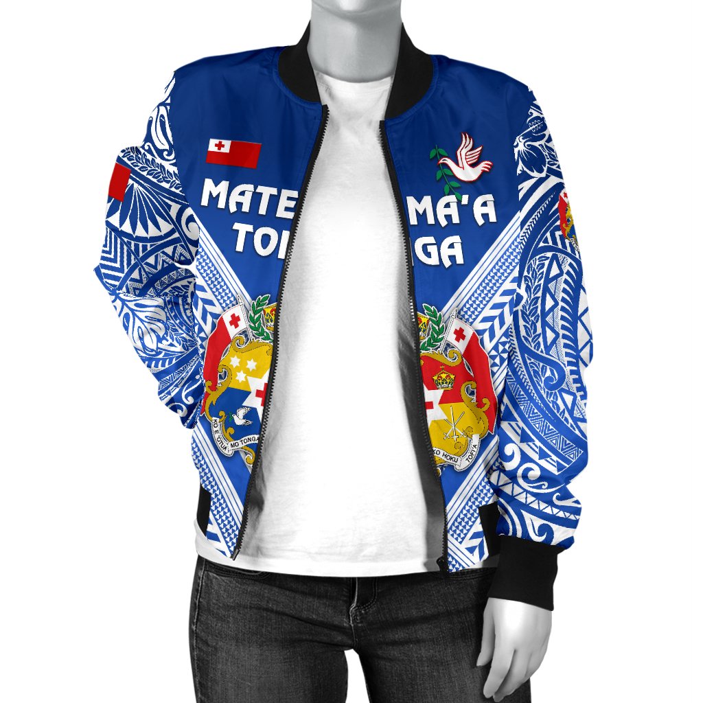 Mate Ma'a Tonga Rugby Women's Bomber Jacket Polynesian Creative Style - Blue - Polynesian Pride