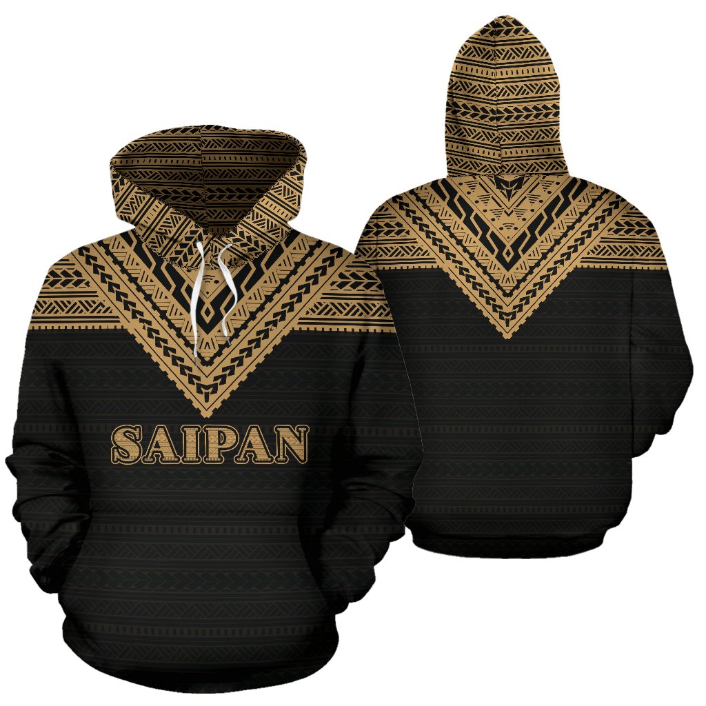 Saipan All Over Hoodie Gold Version Unisex Black - Polynesian Pride