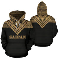Saipan All Over Hoodie Gold Version Unisex Black - Polynesian Pride