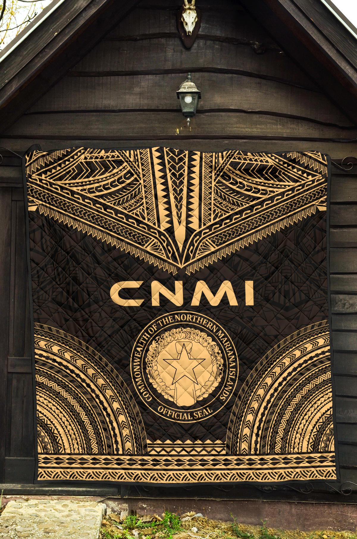 Northern Mariana Islands Premium Quilt - CNMI Seal Polynesian Chief Gold Version - Polynesian Pride