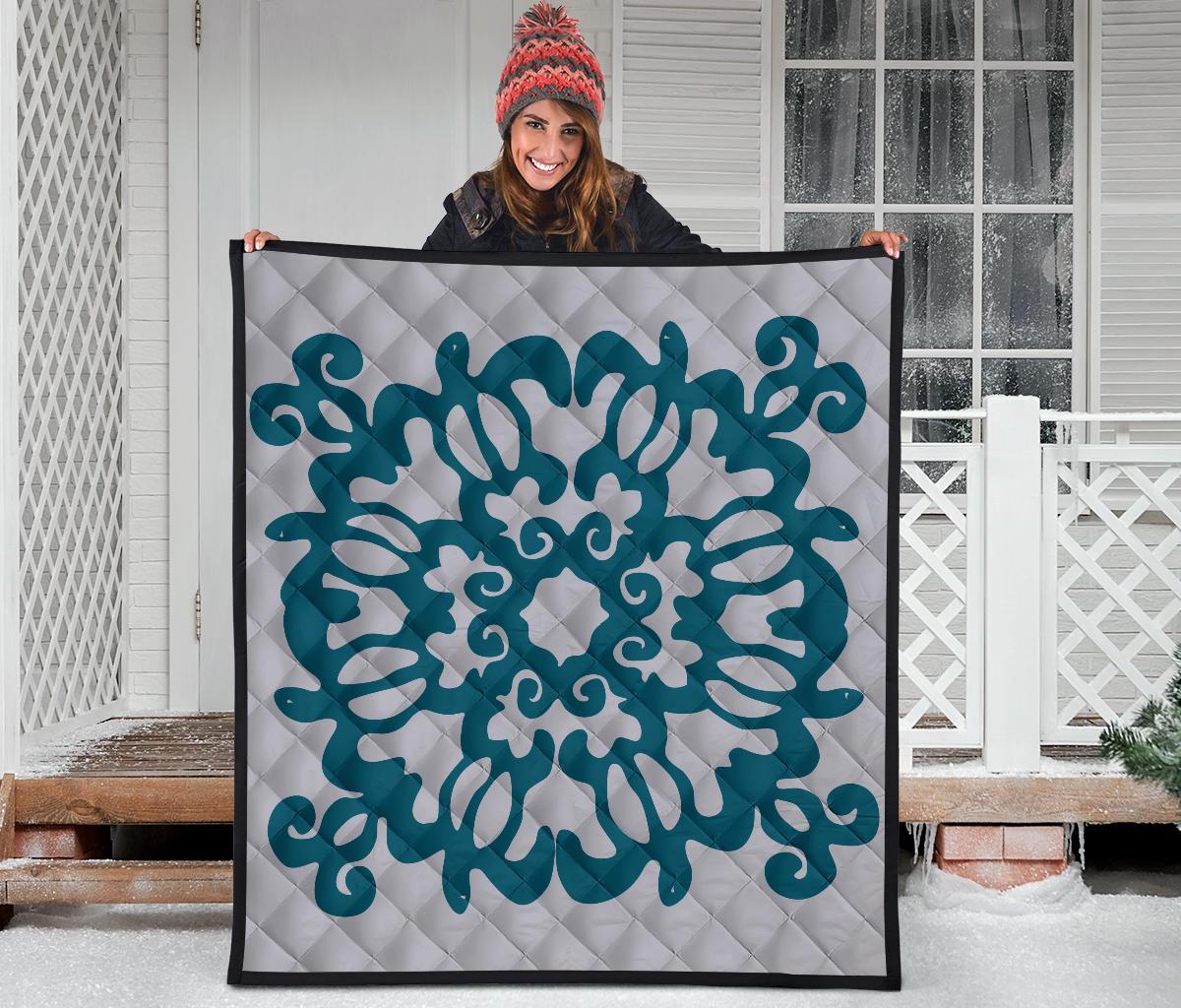 Hawaiian Quilt Turtle Pattern New Gray Premium Quilt - Skin Style - AH - Polynesian Pride