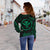 Hawaii Polynesian Women's Off Shoulder Sweater - Green Tribal Wave - Polynesian Pride