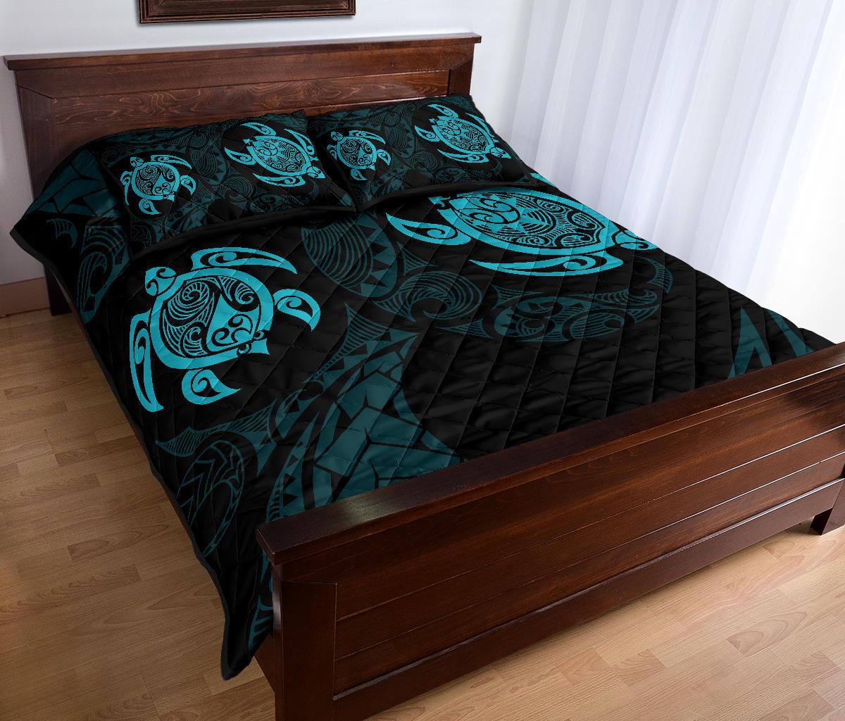 Hawaii Polynesian Turtle Quilt Bed Set Blue - Polynesian Pride